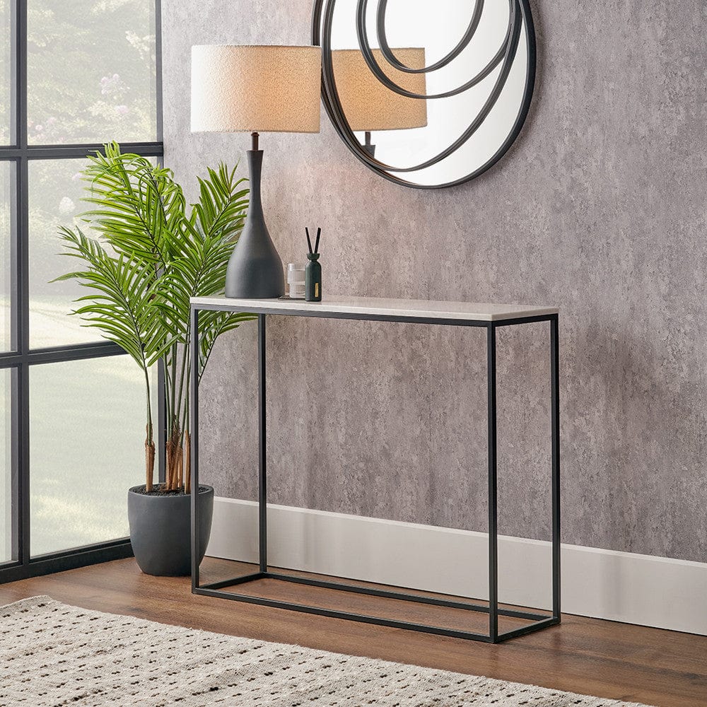 Kalani White Marble & Black Metal Rectangular Console Table