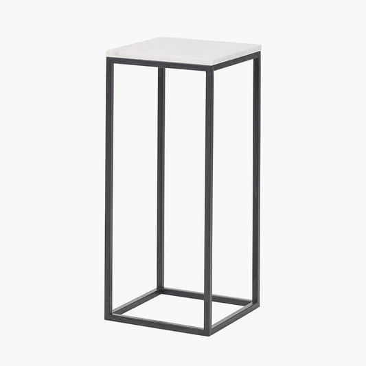 Kalani White Marble & Black Metal Tall Square Side Table