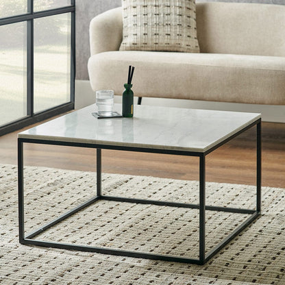 Kalani White Marble & Black Metal Square Coffee Table