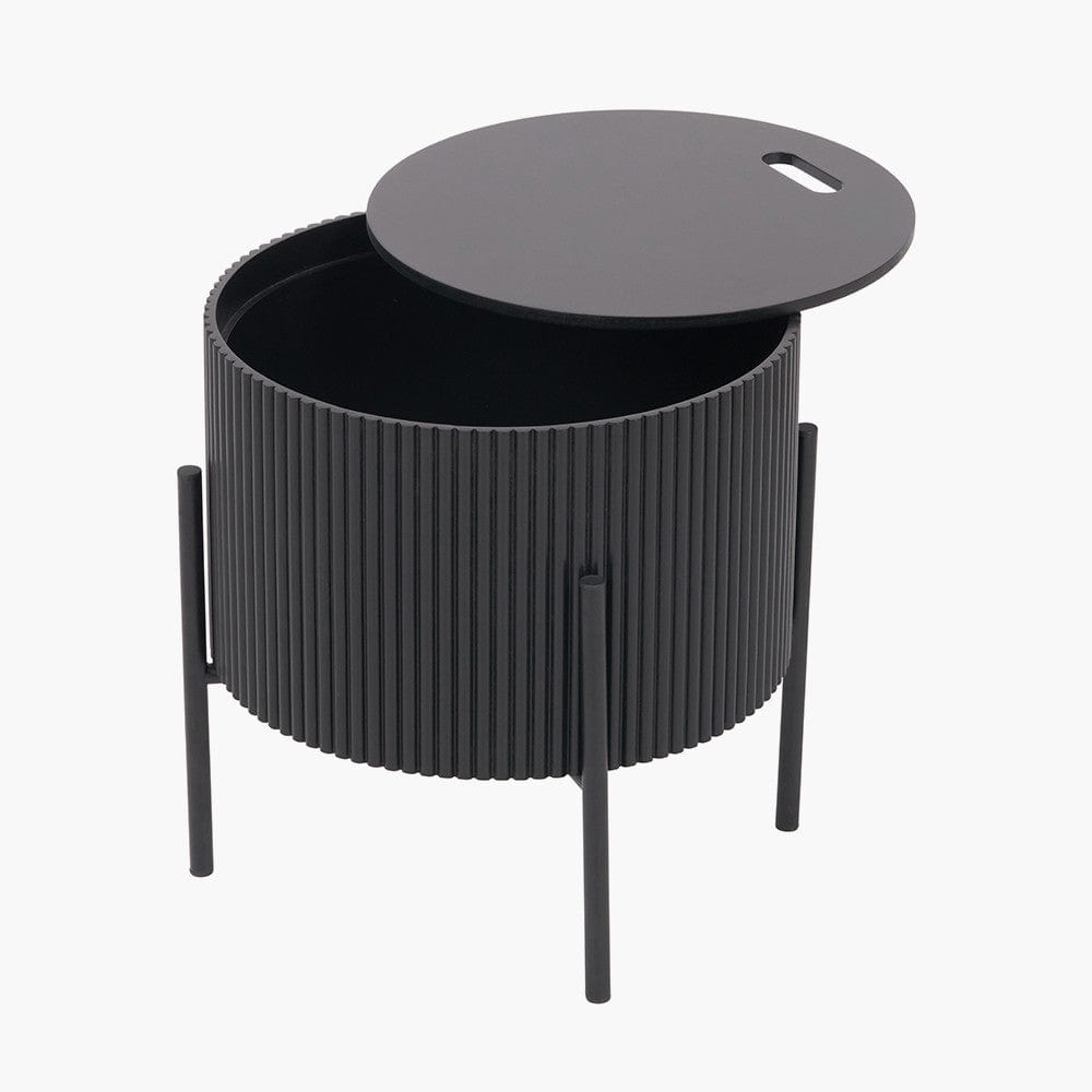 Henderson Black Wood & Black Metal Storage Side Table