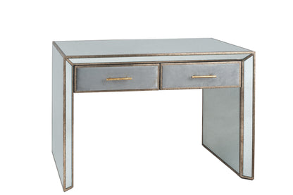 Grey Velvet, Antique Metal & Mirror Console Table