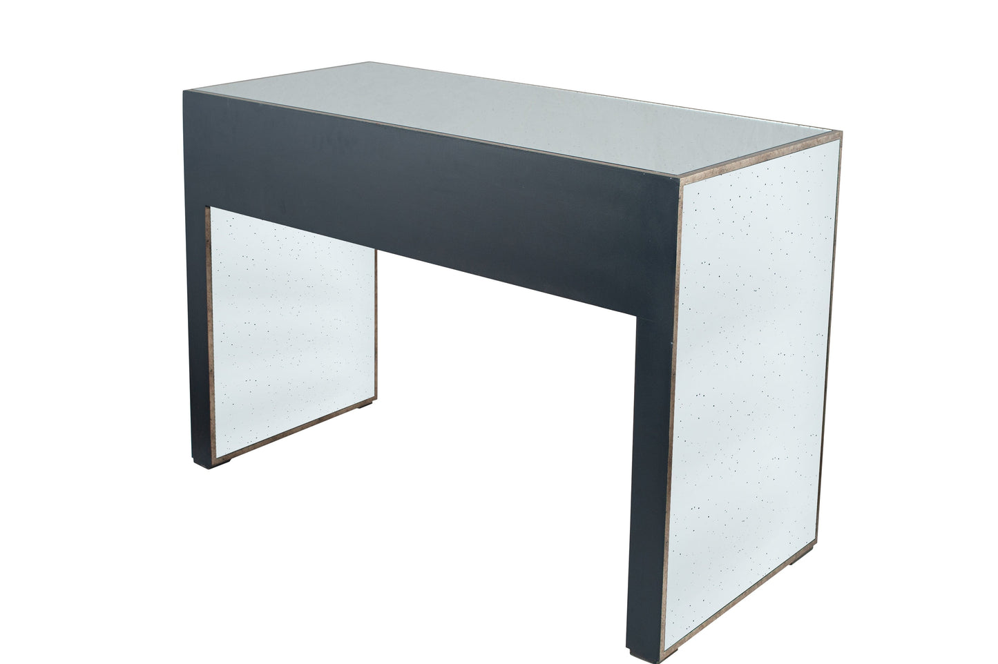 Grey Velvet, Antique Metal & Mirror Console Table