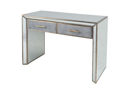 Grey Velvet, Antique Metal & Mirror Console Table