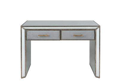 Grey Velvet, Antique Metal & Mirror Console Table