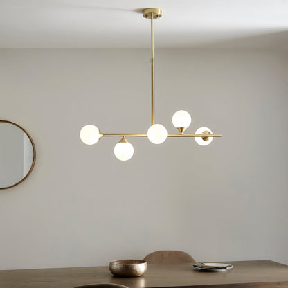 Central 5 Light Gold Pendant with White Gloss Glass