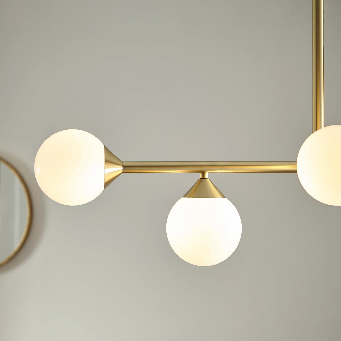 Central 5 Light Gold Pendant with White Gloss Glass