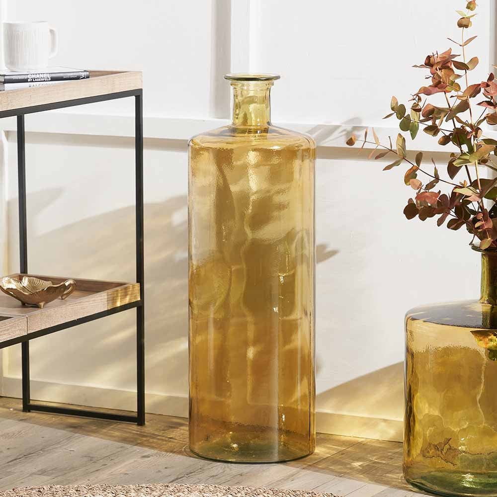 Amber Recycled Glass Bottle Vase Tall