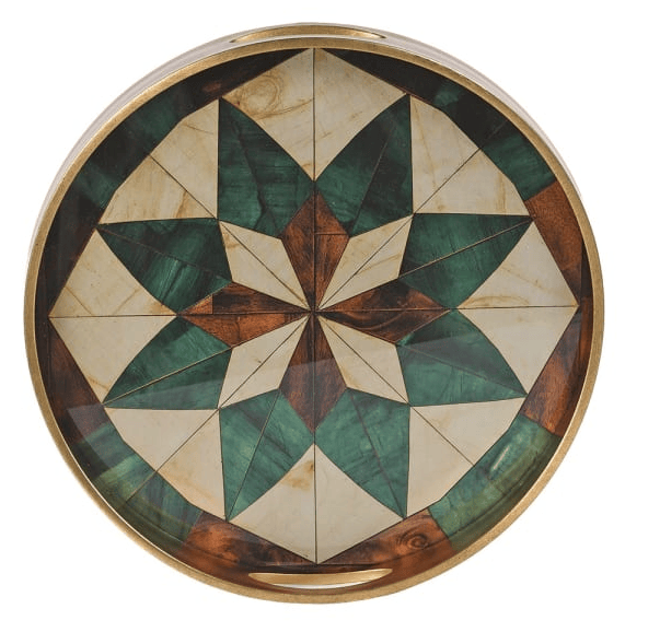 Mosaic Set of 2 Trays - Green, Brown & Gold