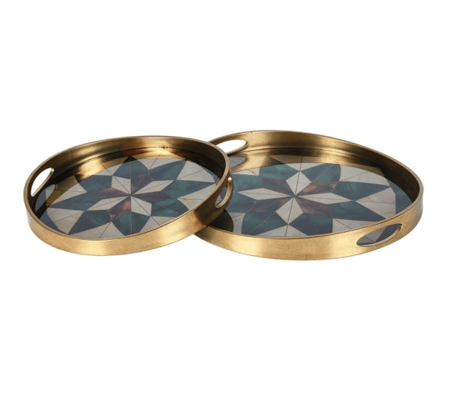 Mosaic Set of 2 Trays - Green, Brown & Gold