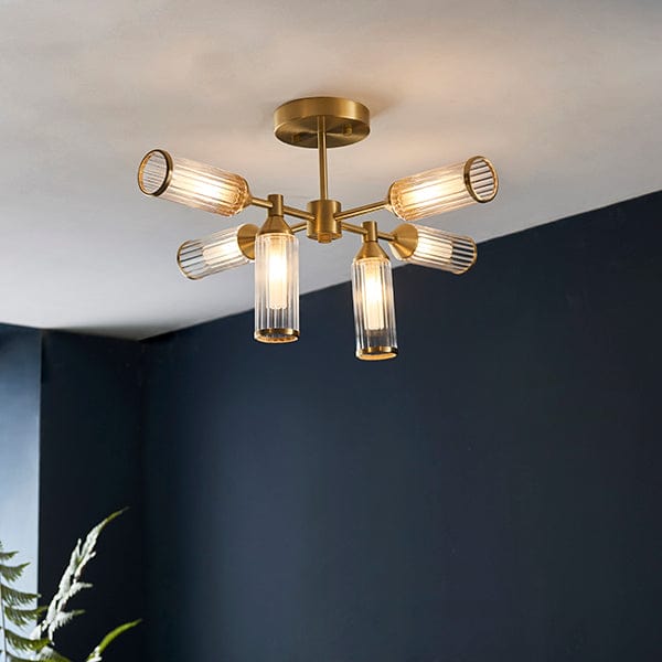 Flute Satin Brass Semi Flush Ceiling Light