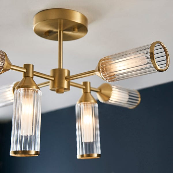 Flute Satin Brass Semi Flush Ceiling Light