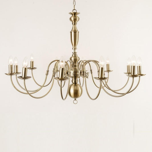 Antwerp 12 Light Antique Brass Flemish Style Chandelier