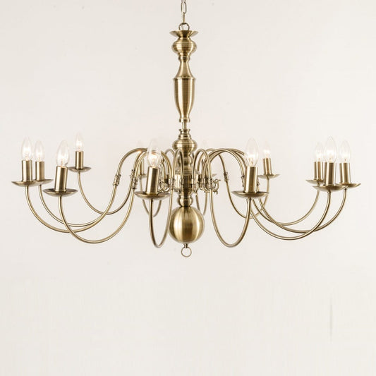 Antwerp 12 Light Antique Brass Flemish Style Chandelier