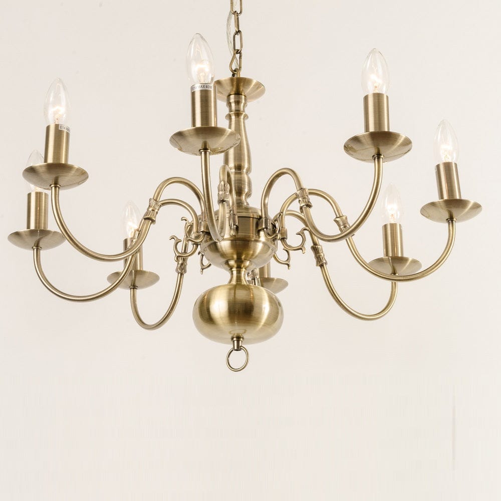 Antwerp 8 Light Antique Brass Flemish Style Chandelier