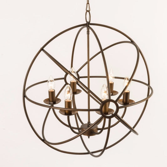 Orion 6 Light Antique Bronze Spherical Chandelier