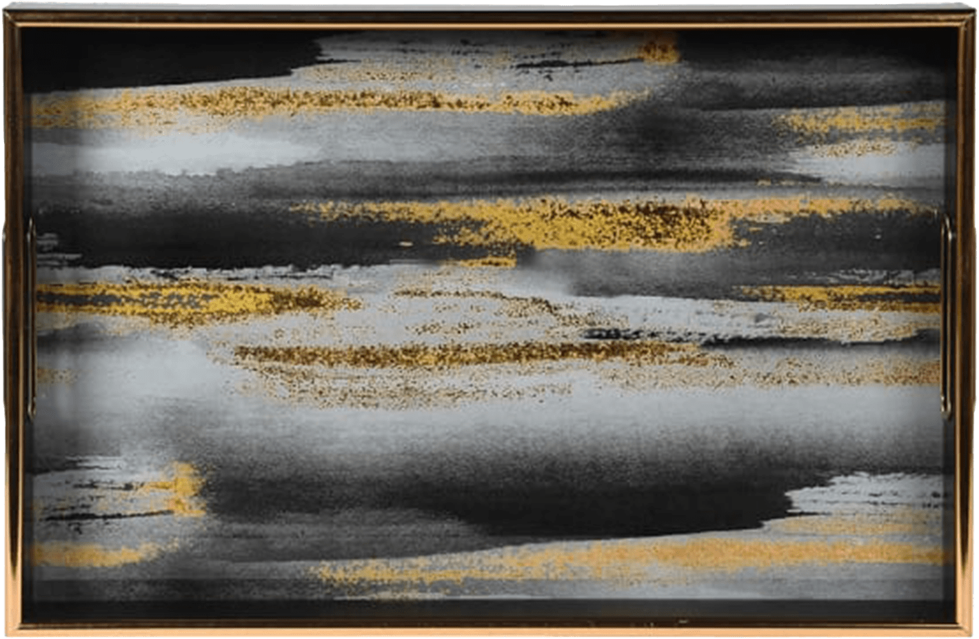 Abstract tray with gold and black brush strokes