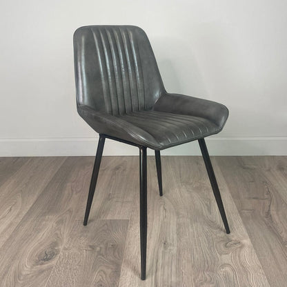 Angelo Vintage Grey Leather & Iron Retro Dining Chair