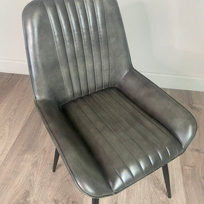 Angelo Vintage Grey Leather & Iron Retro Dining Chair