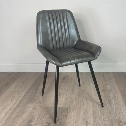 Angelo Vintage Grey Leather & Iron Retro Dining Chair
