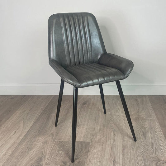 Angelo Vintage Grey Leather & Iron Retro Dining Chair