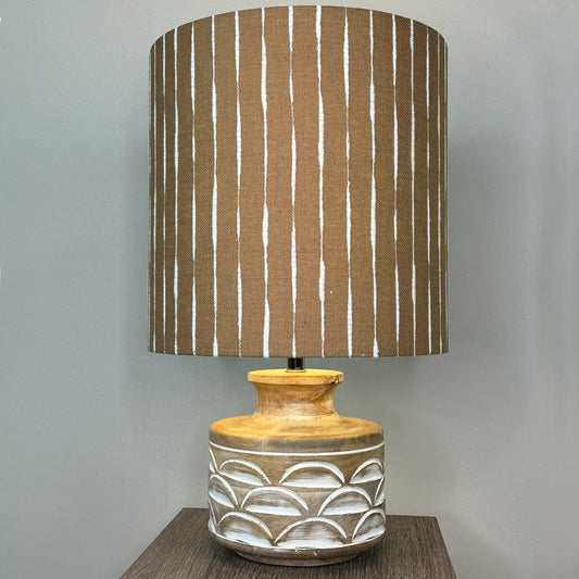 Kingsbury Small White Wash Carved Wood Table Lamp with Luis Desert Shade