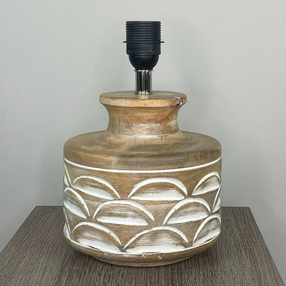 Kingsbury Small White Wash Carved Wood Table Lamp with Luis Desert Shade