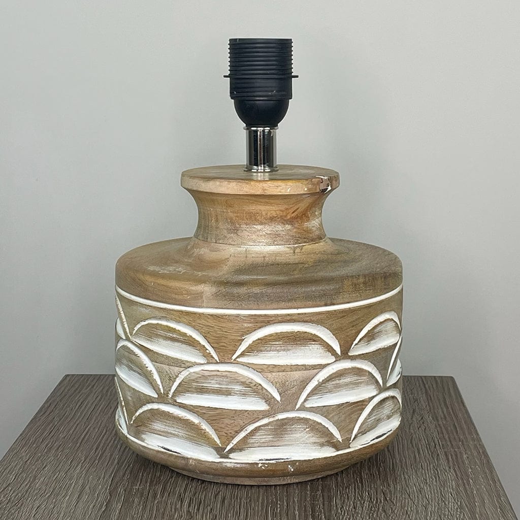 Kingsbury Small White Wash Carved Wood Table Lamp