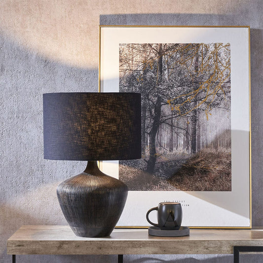 Manaia Antique Black Textured Wood Table Lamp