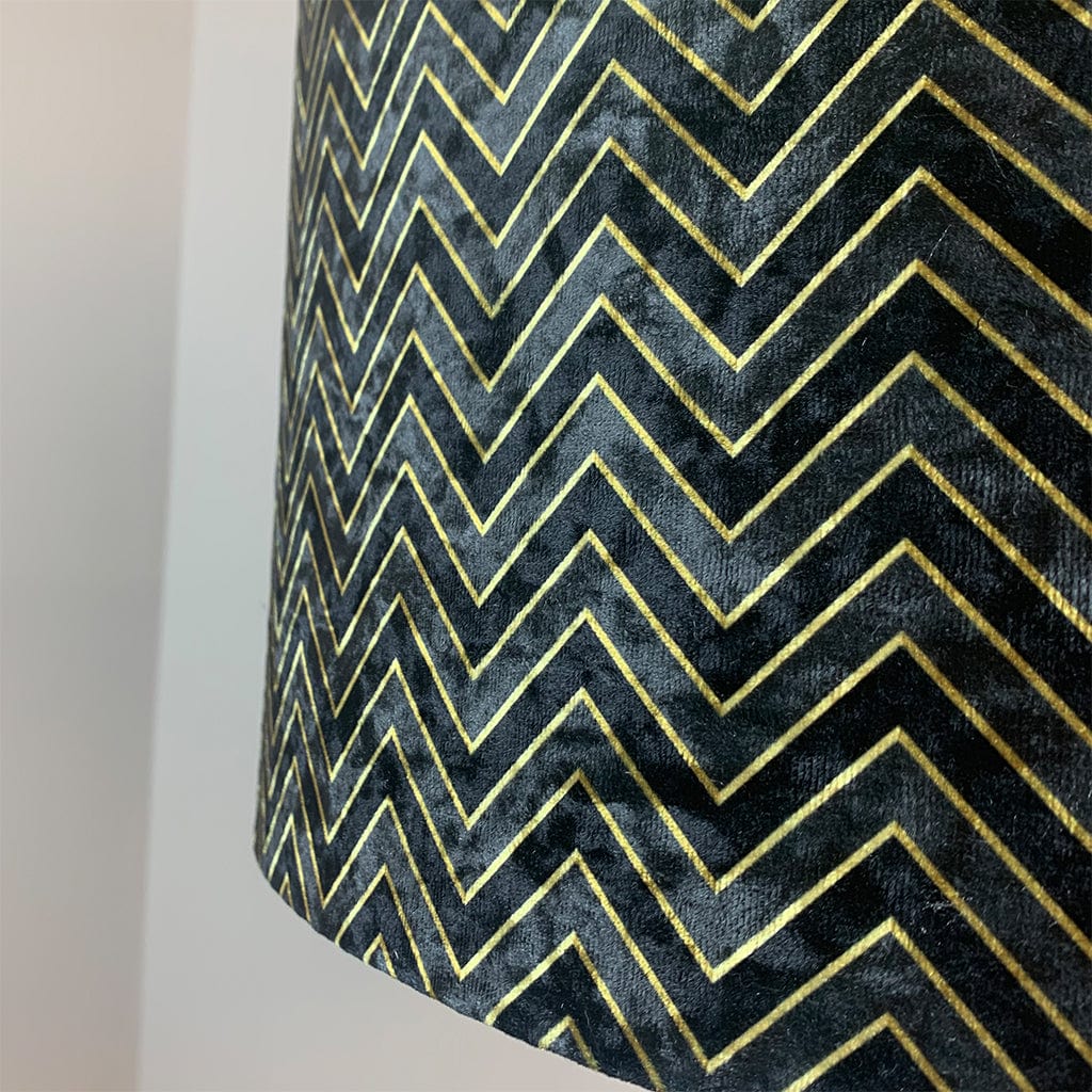 Matt Black Metal Four Post Table Lamp with Black & Gold Chevron Shade