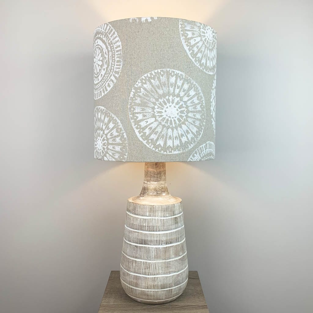 Dambula Grey Wash Stripe Wooden Table Lamp with Mayan Linen Shade