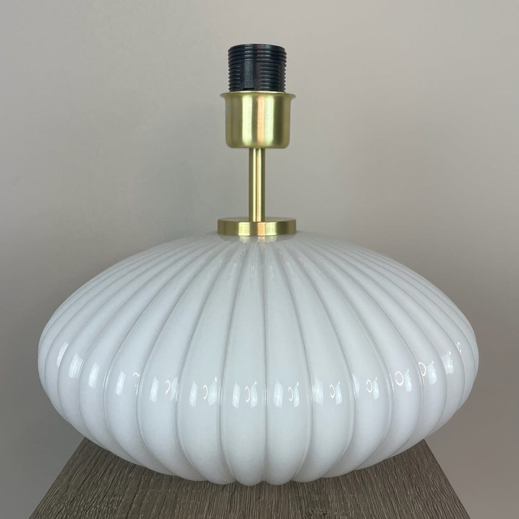 Emilia White Ribbed Glass Table Lamp with Cinnamon Linen Shade