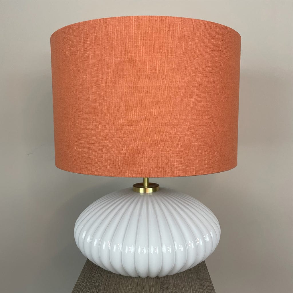 Emilia White Ribbed Glass Table Lamp with Cinnamon Linen Shade