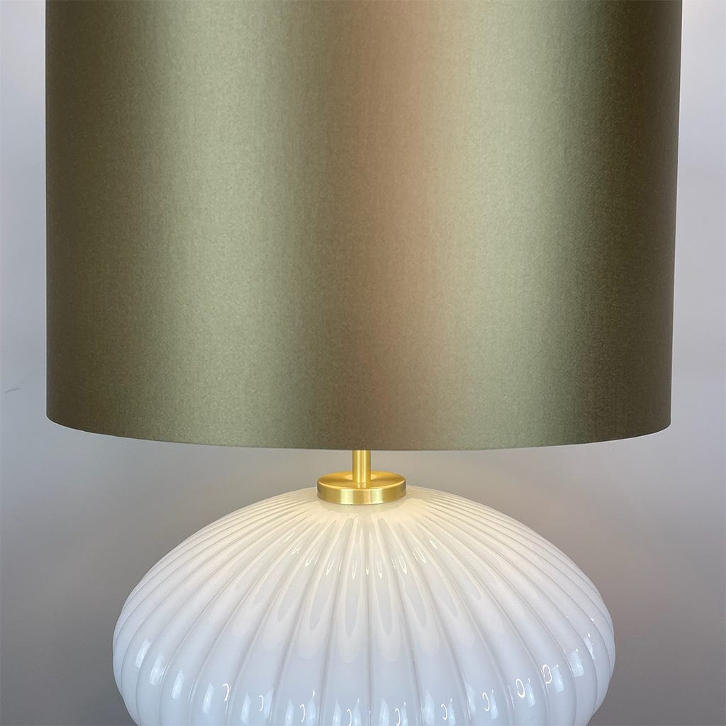 Emilia White Ribbed Glass Table Lamp with Satin Gold Shade