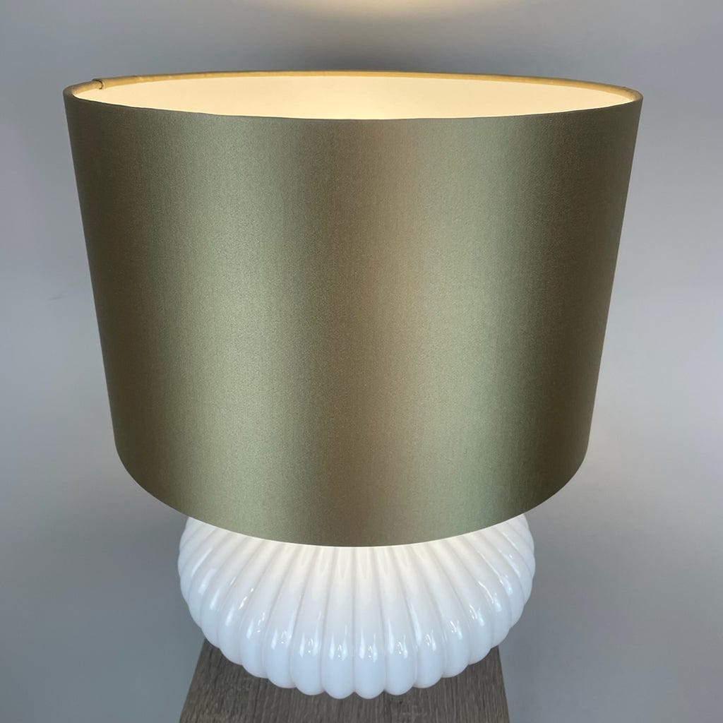 Emilia White Ribbed Glass Table Lamp with Satin Gold Shade