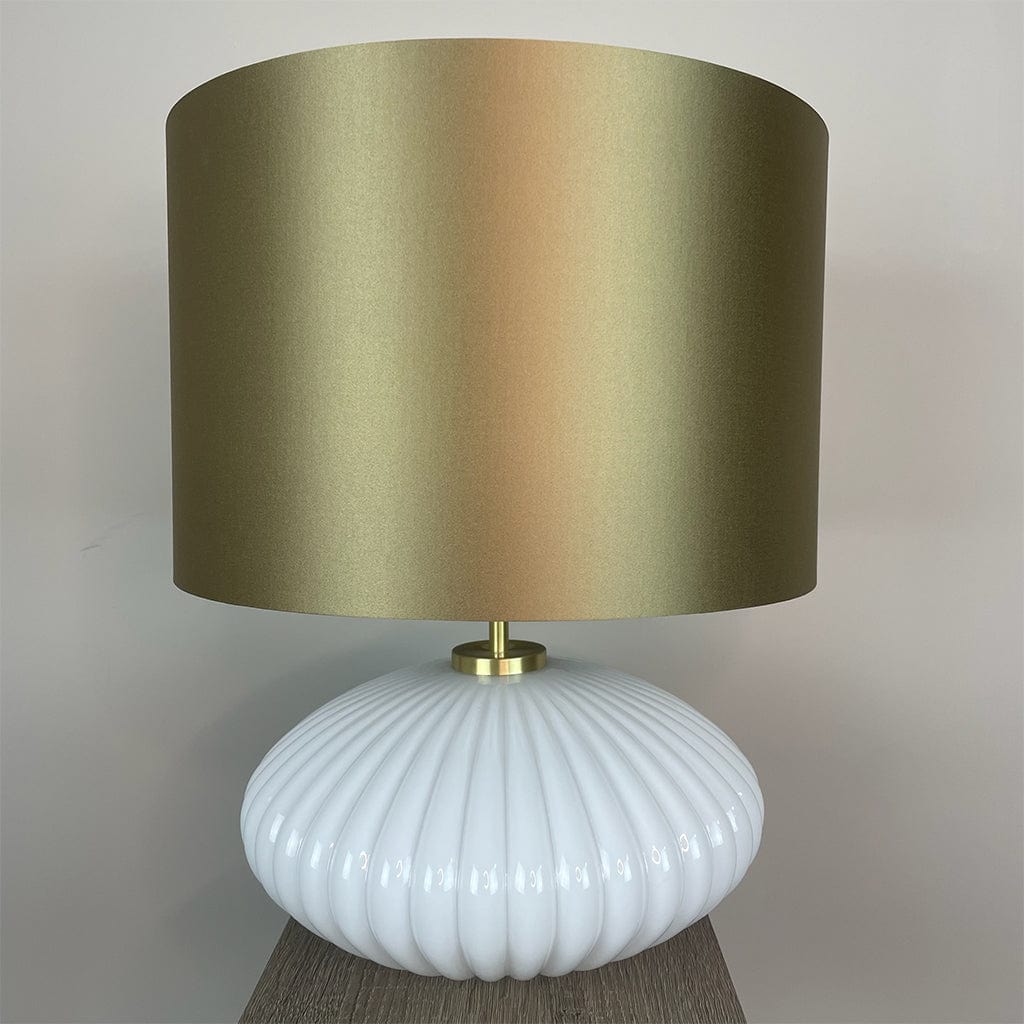 Emilia White Ribbed Glass Table Lamp with Satin Gold Shade