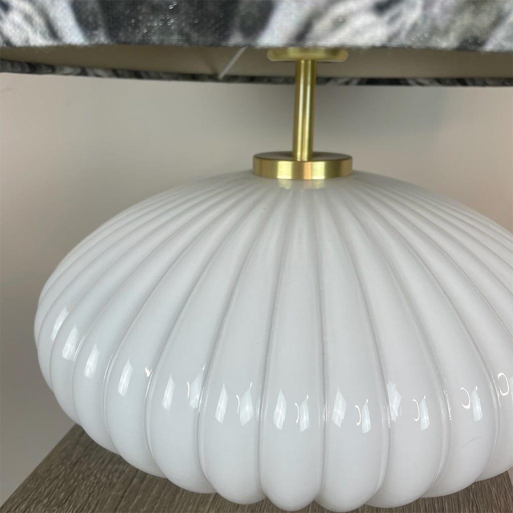 Emilia White Ribbed Glass Table Lamp with Julia Clare Efflorescence Linen in Green