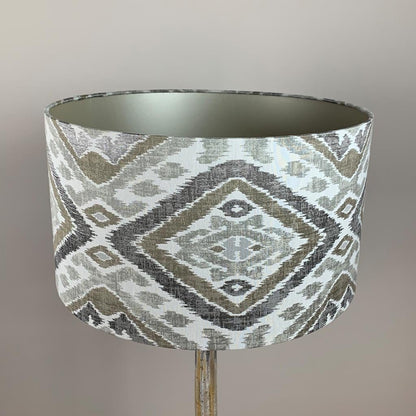 Grey & White Wash Mango Wood Floor Lamp with Linosa Natural Aztec Shade