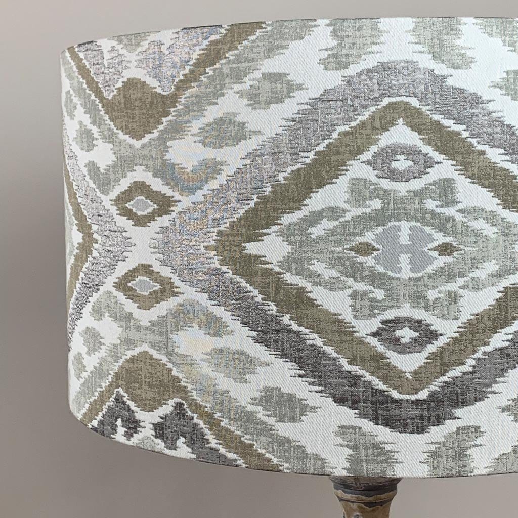 Grey & White Wash Mango Wood Floor Lamp with Linosa Natural Aztec Shade