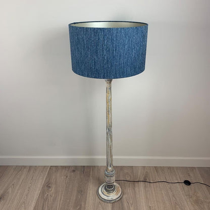 Grey & White Wash Mango Wood Floor Lamp with Logan Blue Denim Shade