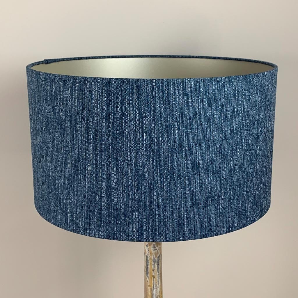 Grey & White Wash Mango Wood Floor Lamp with Logan Blue Denim Shade