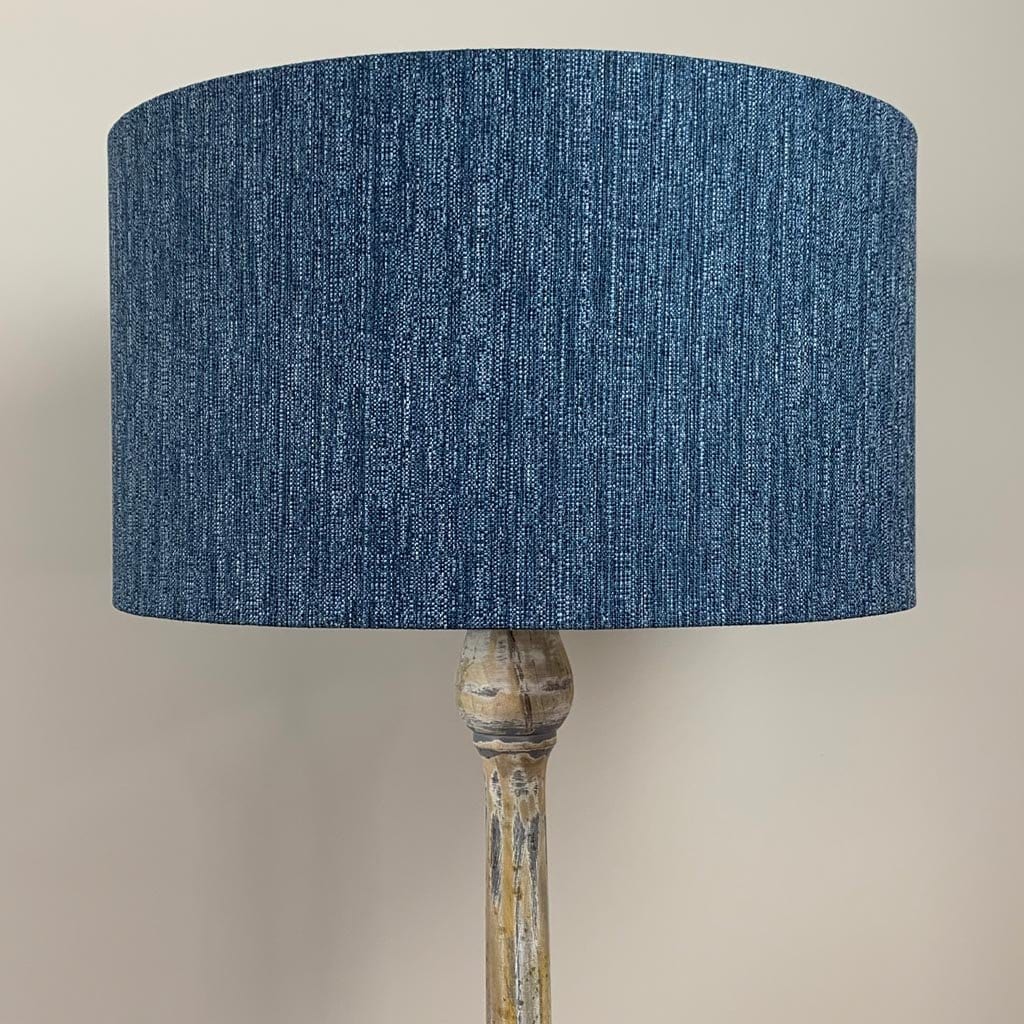 Grey & White Wash Mango Wood Floor Lamp with Logan Blue Denim Shade