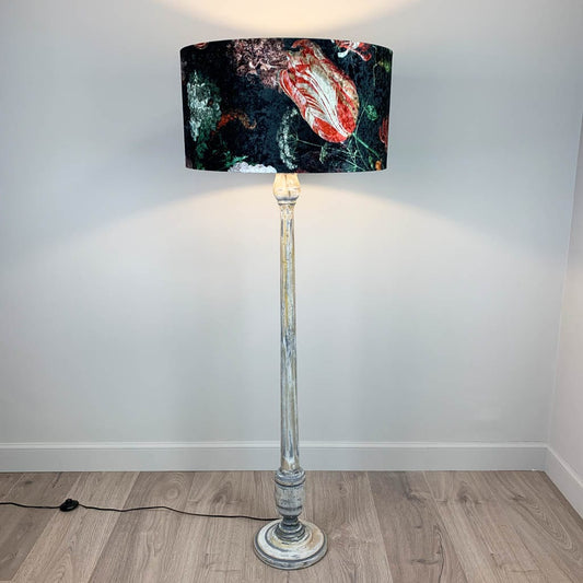 Grey & White Wash Mango Wood Floor Lamp with Jardin De Nuit Shade