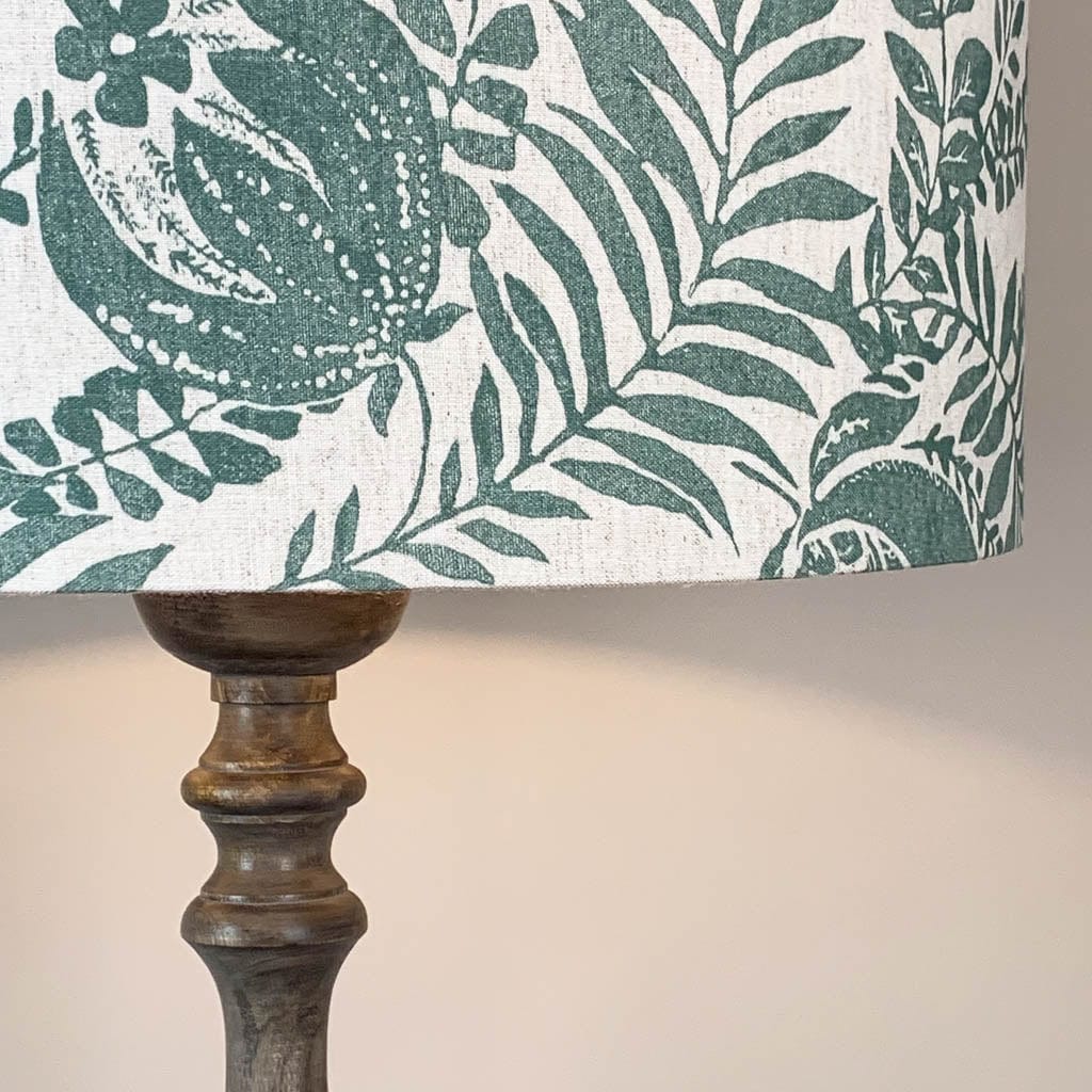 Grey Mango Wood Floor Lamp with Clarendon Seafoam Linen Shade