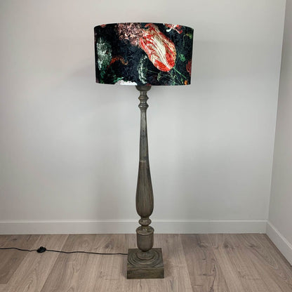 Grey Mango Wood Floor Lamp with Jardin De Nuit Shade