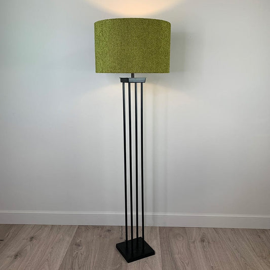 Matt Black Metal Four Post Floor Lamp with Citron Boucle Shade