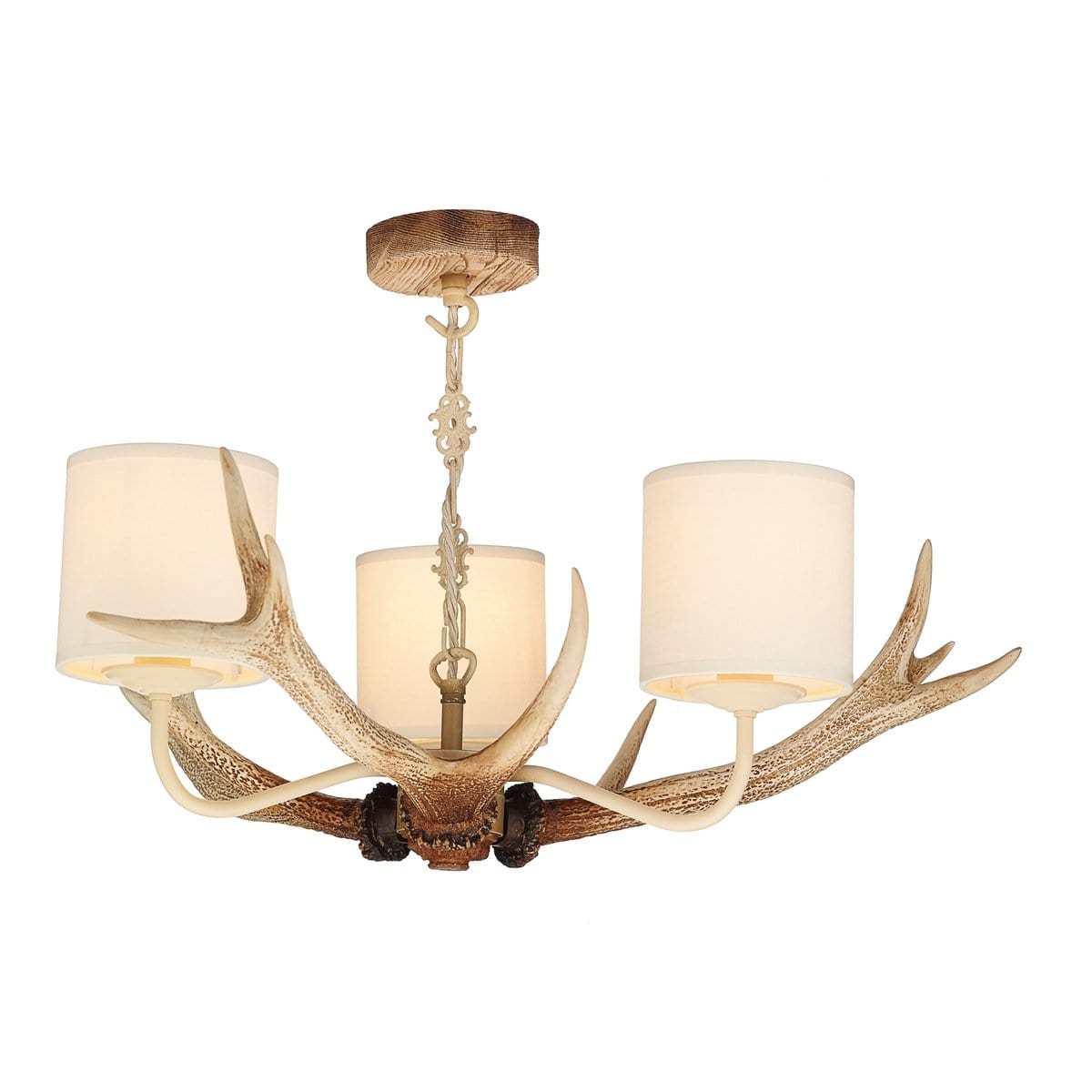 David Hunt Antler Bleached 3 Light Chandelier with Shades