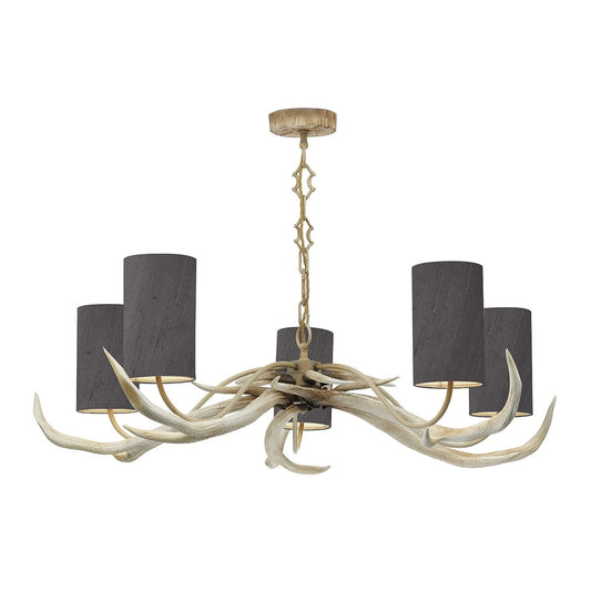 David Hunt Antler 5 Light Bleached Pendant with Shades