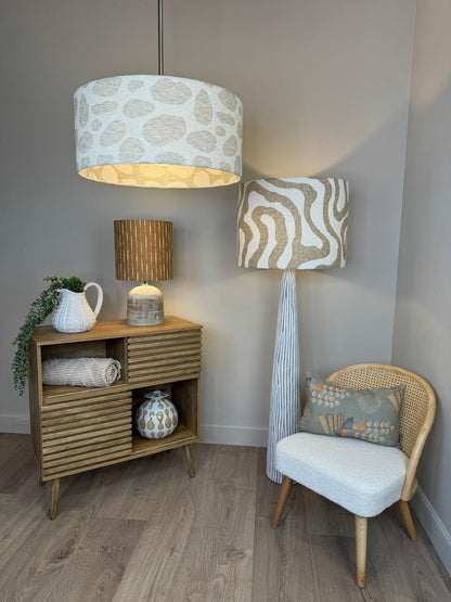 White Wood Effect Floor Lamp with Sigrid Birch Boucle Shade