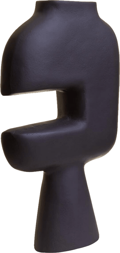 Dark gray abstract sculpture on a white background