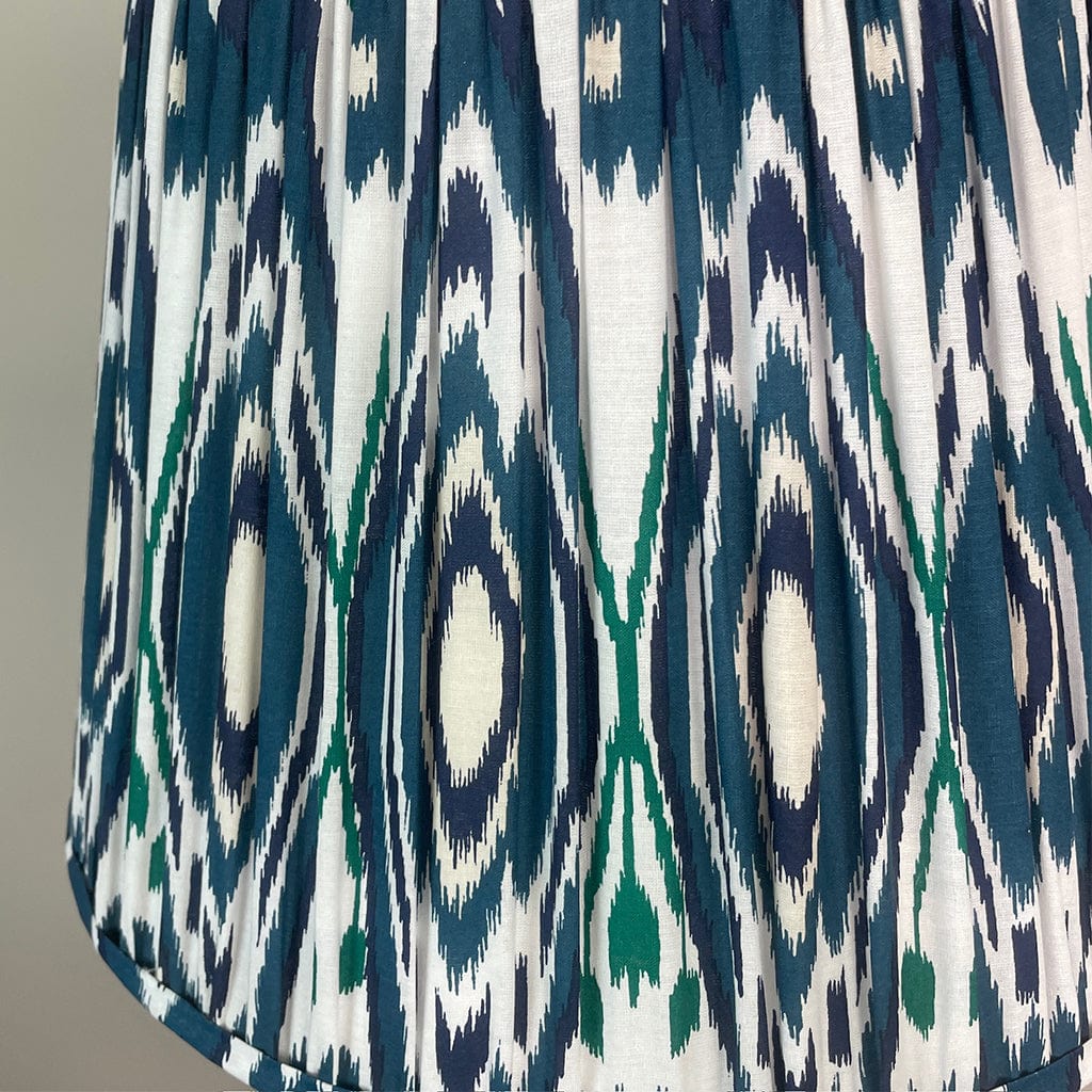Ailsa Green Ceramic Table Lamp with Izara Ocean Blue Ikat Gathered Lampshade